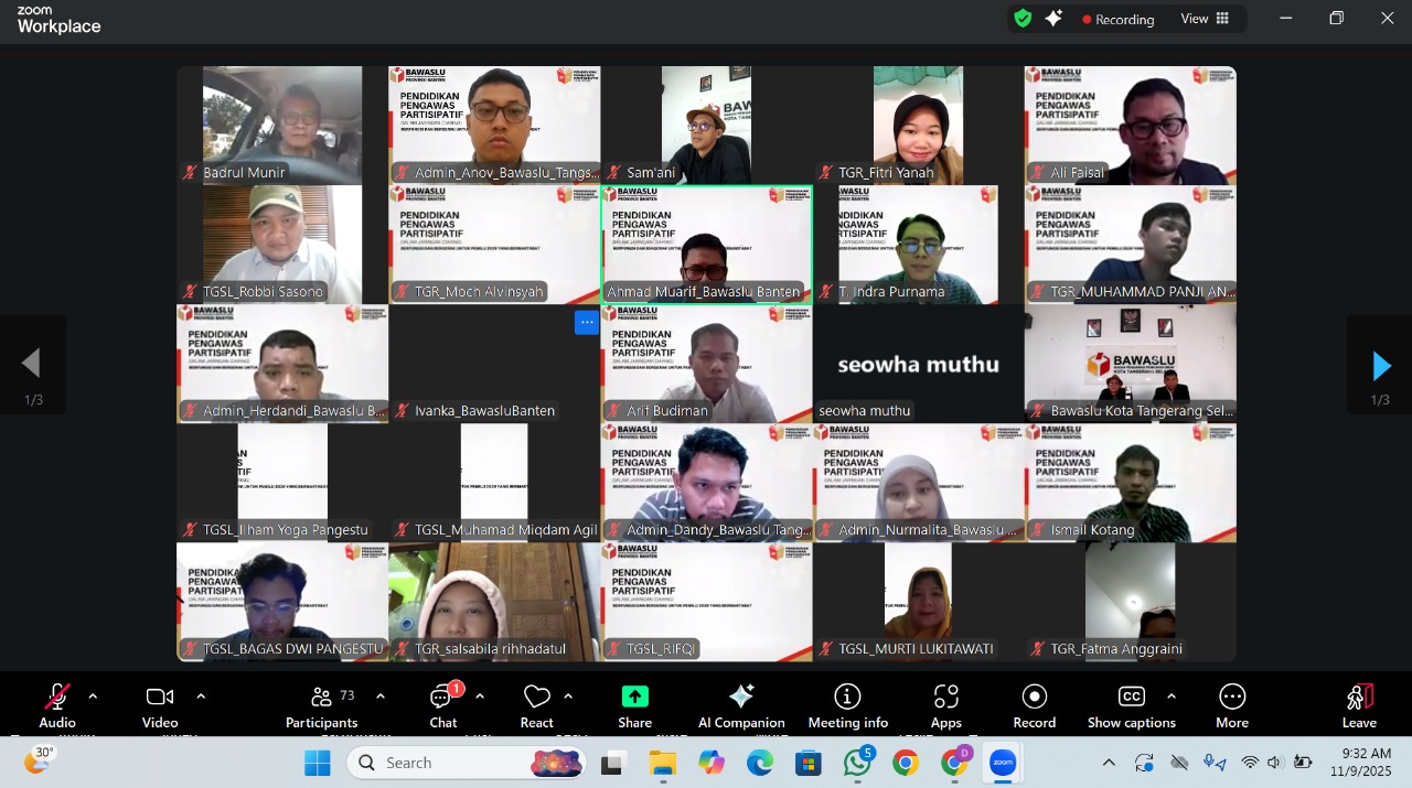 Pendidikan Pengawas Partipstif Dalam Jaringan DARING Berfungsi dan Bergerak Untuk Pemilu 2029 yang Bermartabat Titik II Kota Tangerang dan Kota Tangerang Selatan,Minggu 9 November 2025