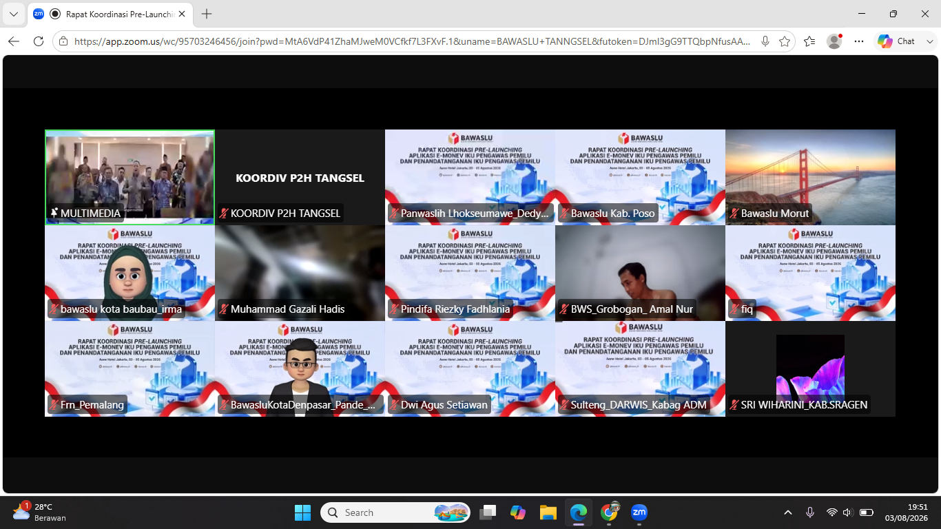 Dukung Digitalisasi Kelembagaan, Bawaslu Tangsel Ikuti  Rakor Pre-Launching E-Monev IKU